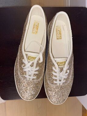 Keds Women's Gold Glitter Lace-Up Sneakers with White Accents